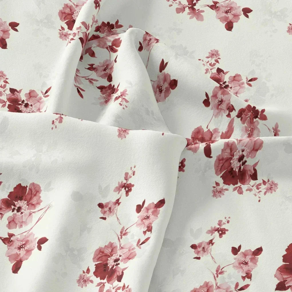 Maroon Flower Bunch Digital Printed Fabric - Pure Chiffon - Image 3