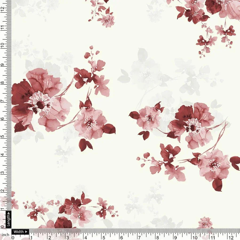 Maroon Flower Bunch Digital Printed Fabric - Pure Cotton - Image 4