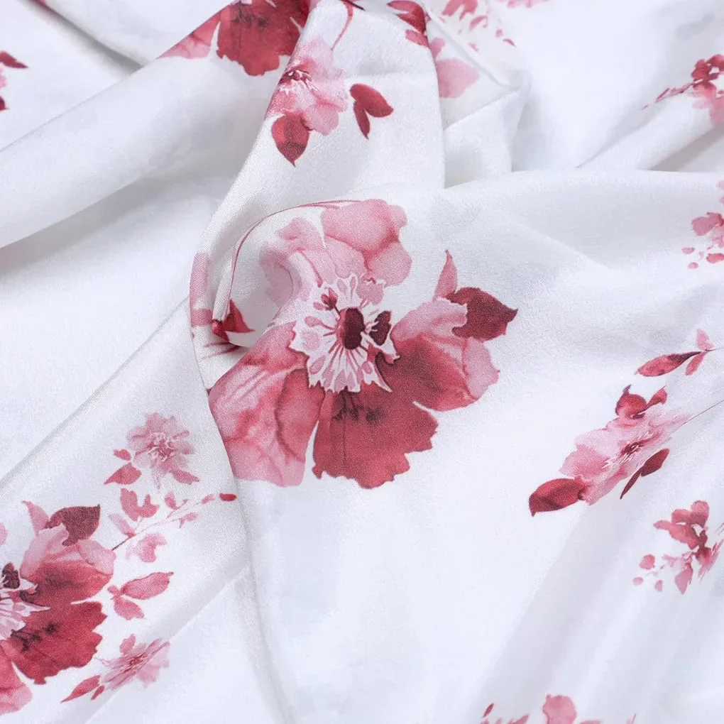 Maroon Flower Bunch Digital Printed Fabric - Crepe - Image 3