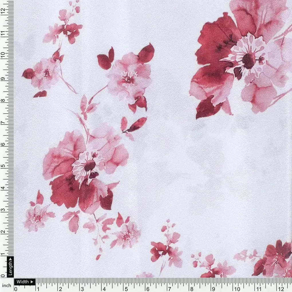 Maroon Flower Bunch Digital Printed Fabric - Crepe - Image 4