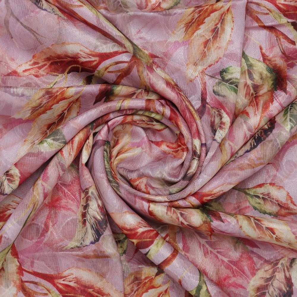 Mauve Autumnal Leaves Digital Print Brasso Fabric - Image 2