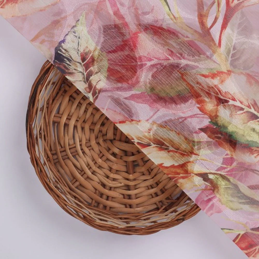 Mauve Autumnal Leaves Digital Print Brasso Fabric - Image 3