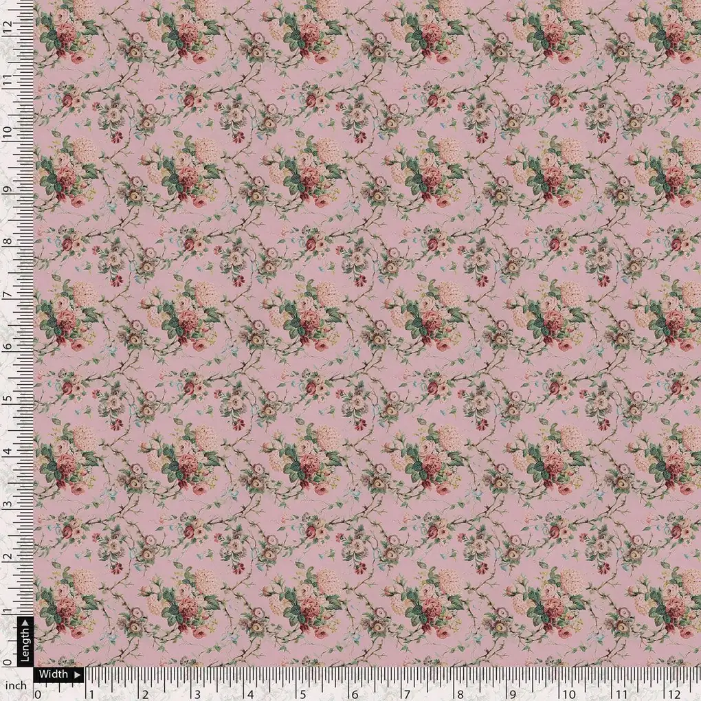 Mauve Flower Pashmina Printed Fabric - Image 5
