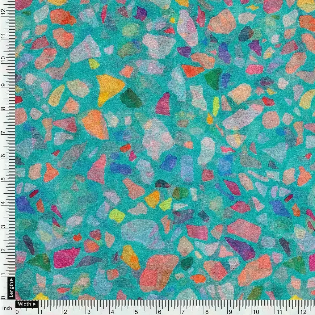 Medium Turquoise Abstract Printed Pure Chiffon Fabric - Image 3