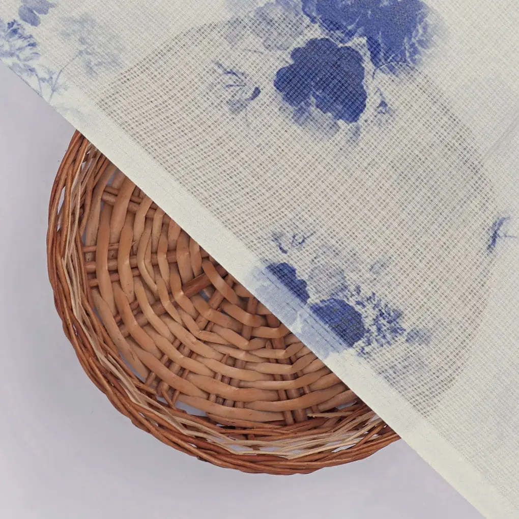 Mesmerizing Blue and Cream Floral Kota Doria Digital Printed Fabric Material - Image 2