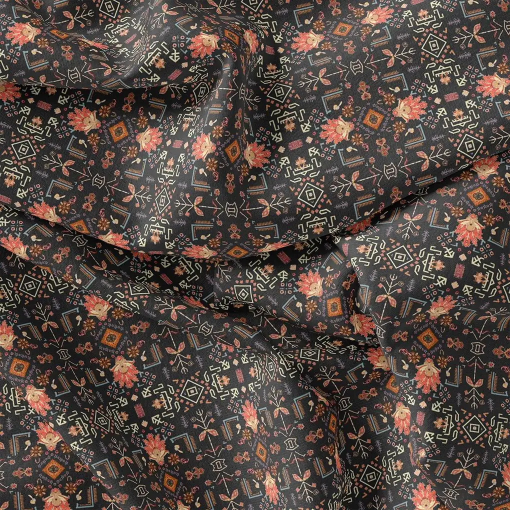 Metallese Seamless Leafs Patterns Digital Printed Fabric - Tusser Silk - Image 3