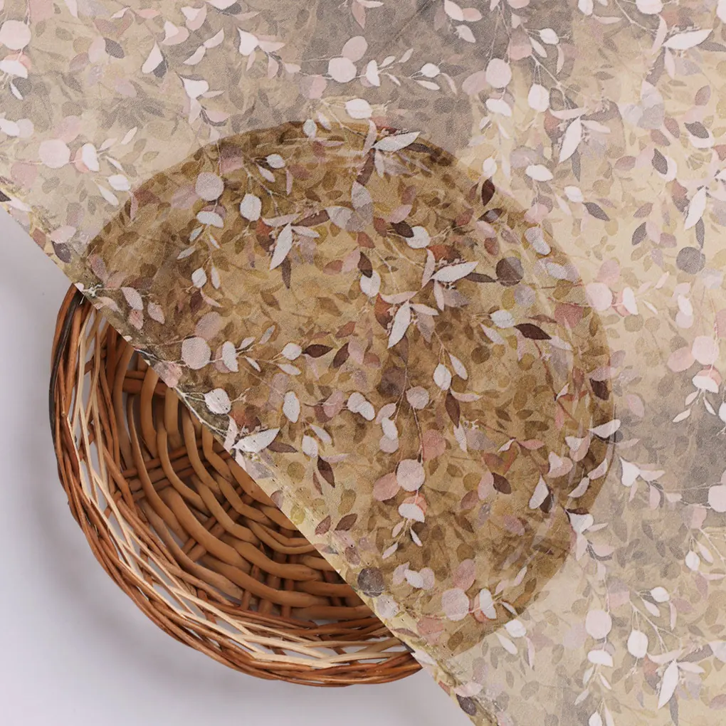 Metallic Bronze Leaves Pure Georgette Printed Fabric Material - Image 3