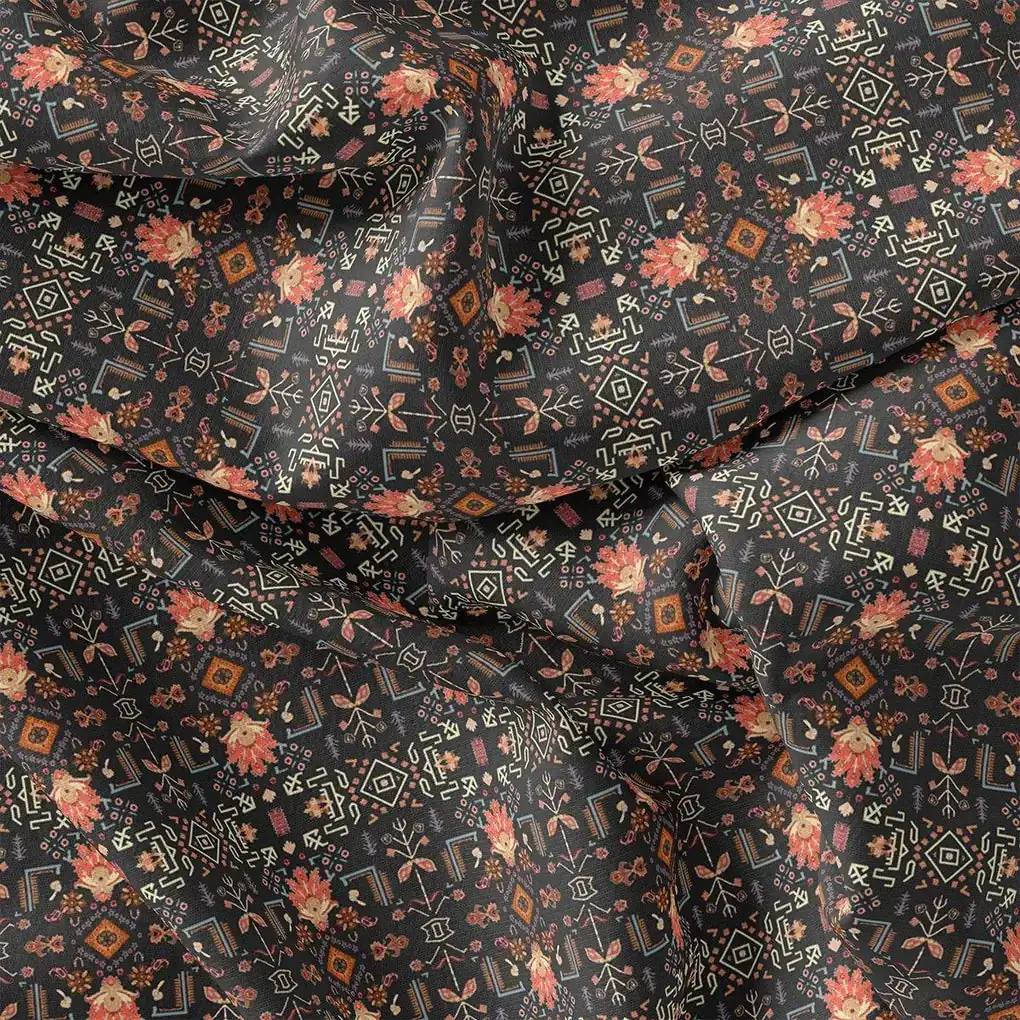Metallise Seamless Leaves Patterns Digital Printed Fabric - Image 3