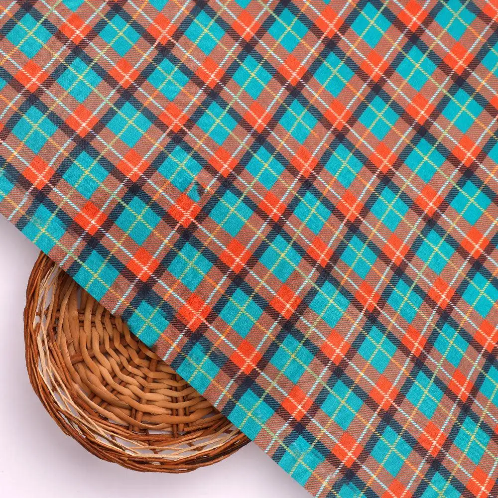 Mini Check Patterns Digital Printed Fabric - Rayon - Image 2