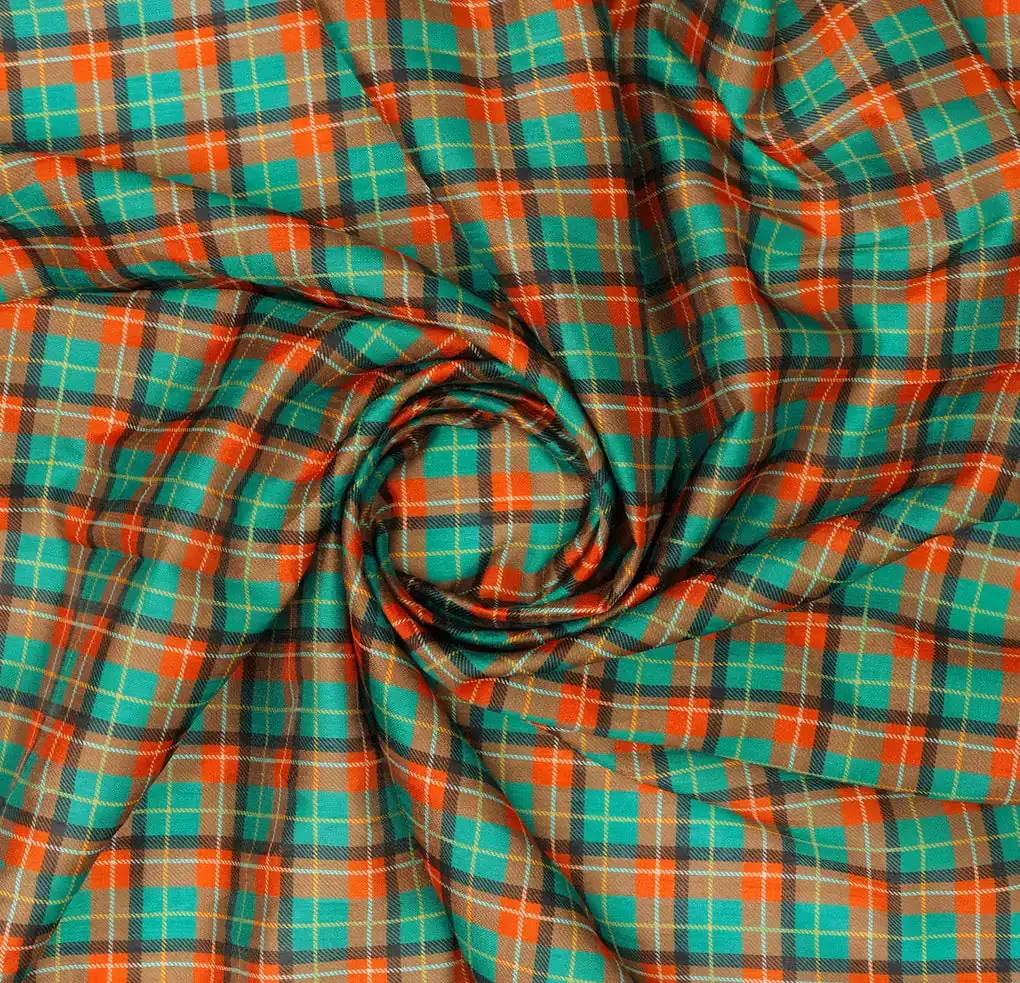 Mini Check Patterns Digital Printed Fabric - Tusser Silk - Image 2