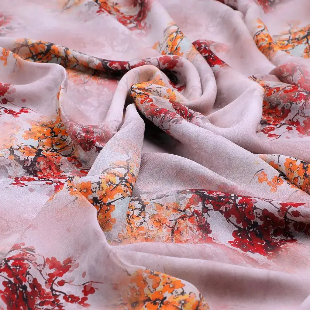 Misty Rose Leaves Printed Pure Georgette Fabric - Image 3