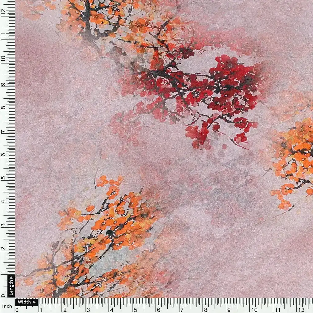 Misty Rose Leaves Printed Pure Georgette Fabric - Image 4
