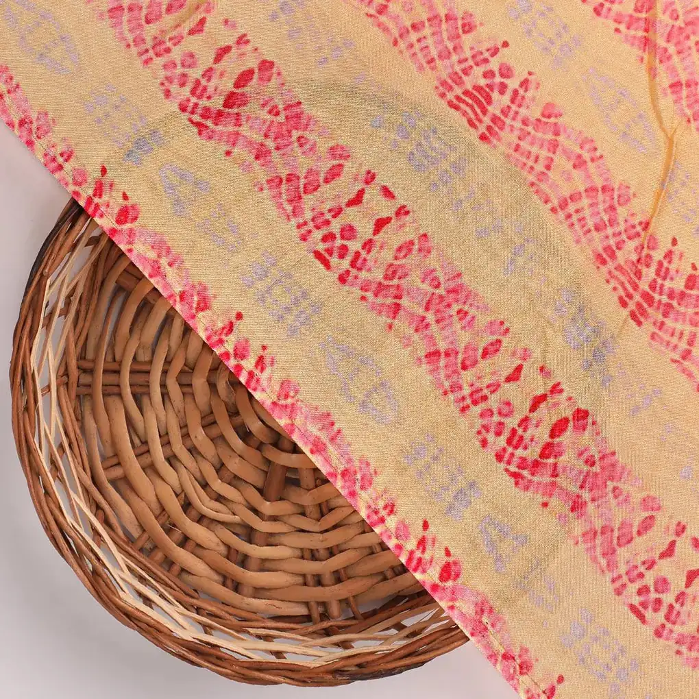 Red Strips Pure Muslin Printed Fabric Material - Image 2