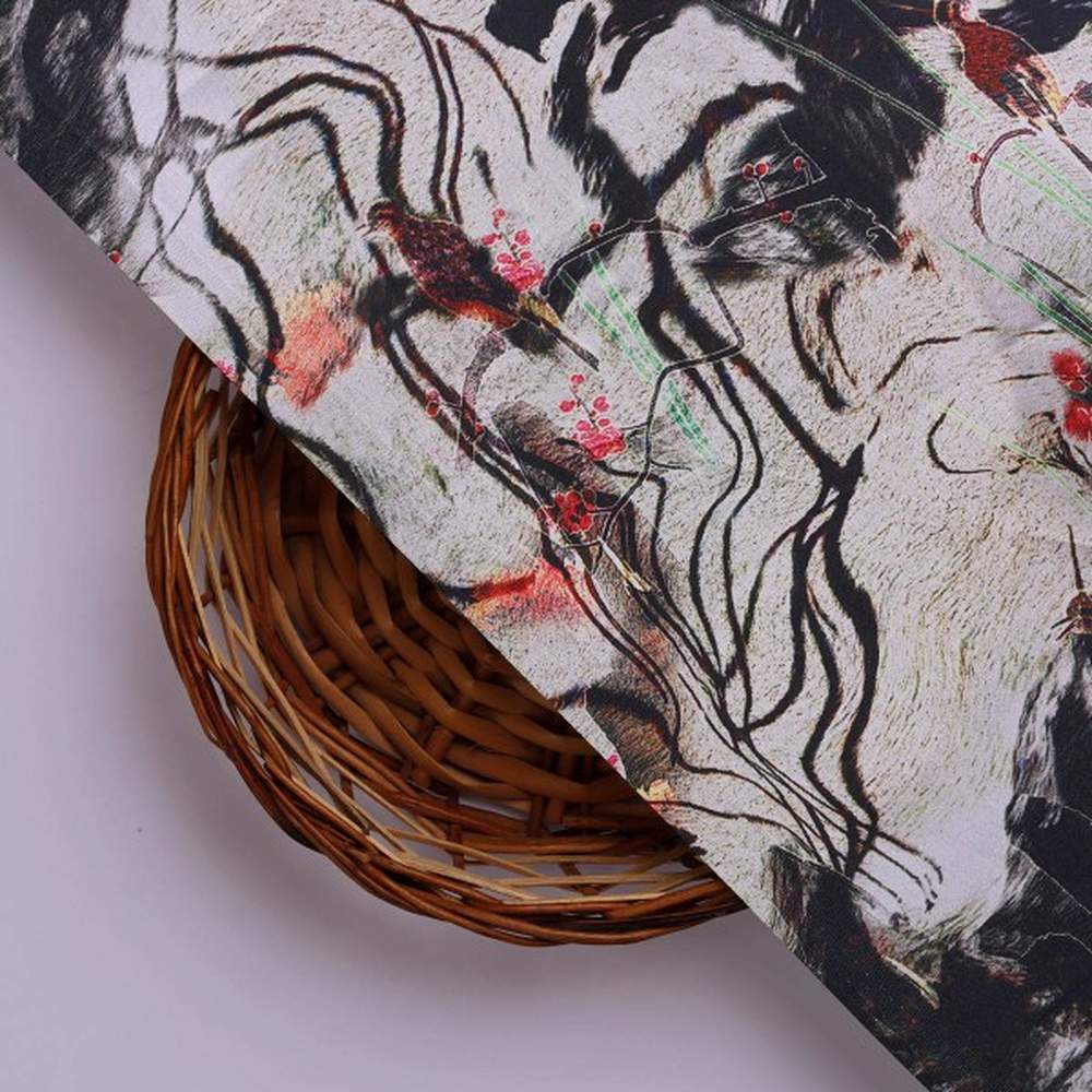 Modern Abstract Animal & Floral Print Japan Satin Fabric - Image 2