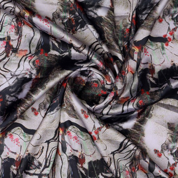 Modern Abstract Animal & Floral Print Japan Satin Fabric - Image 3