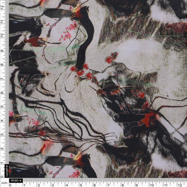 Modern Abstract Animal & Floral Print Japan Satin Fabric - Image 4