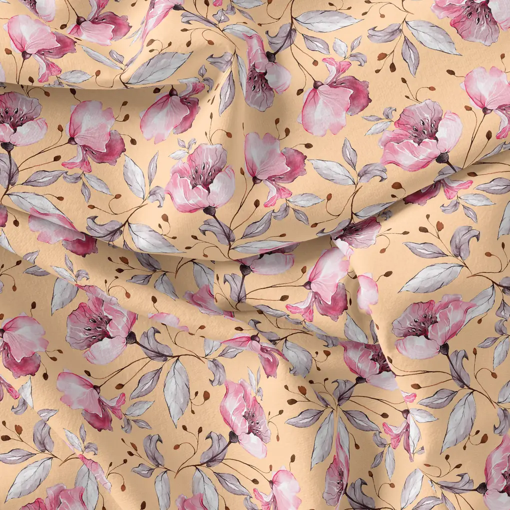 Modern Paint Of Leaves With Flower Digital Printed Fabric - Pure Georgette - Image 4