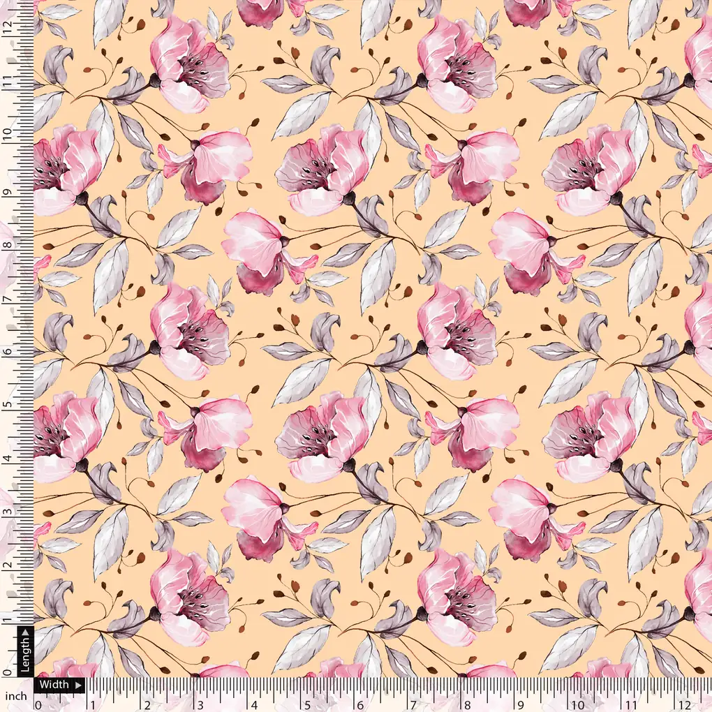 Modern Paint Of Leaves With Flower Digital Printed Fabric - Pure Georgette - Image 5
