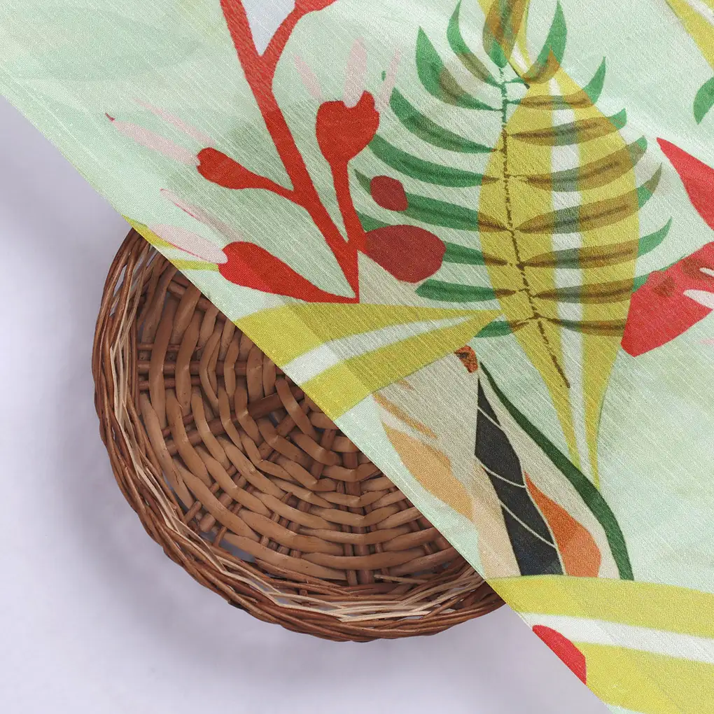 Modern Tropical Leaves Print Sea Green Chinon Fabric - Image 3