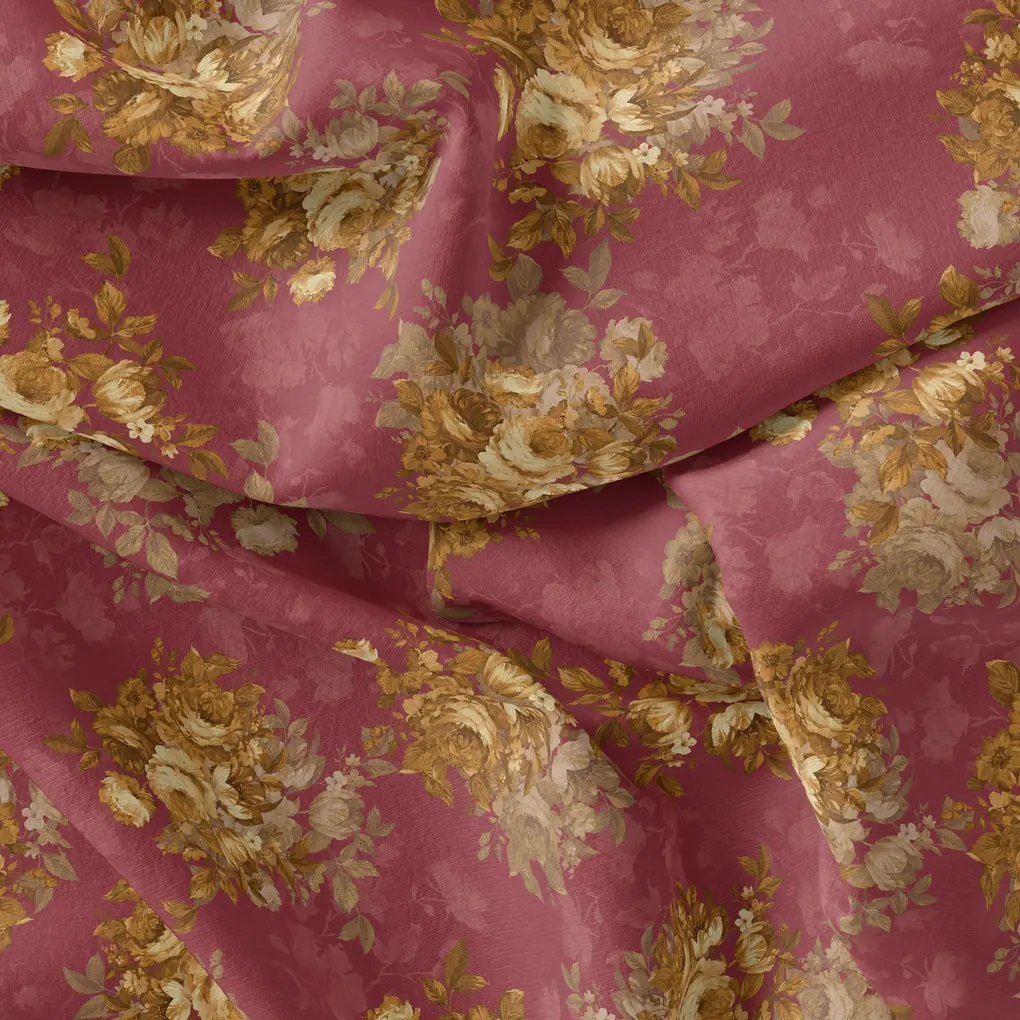 Morden Brown Roses Ripe Currant Colour Background Digital Printed Fabric - Image 4