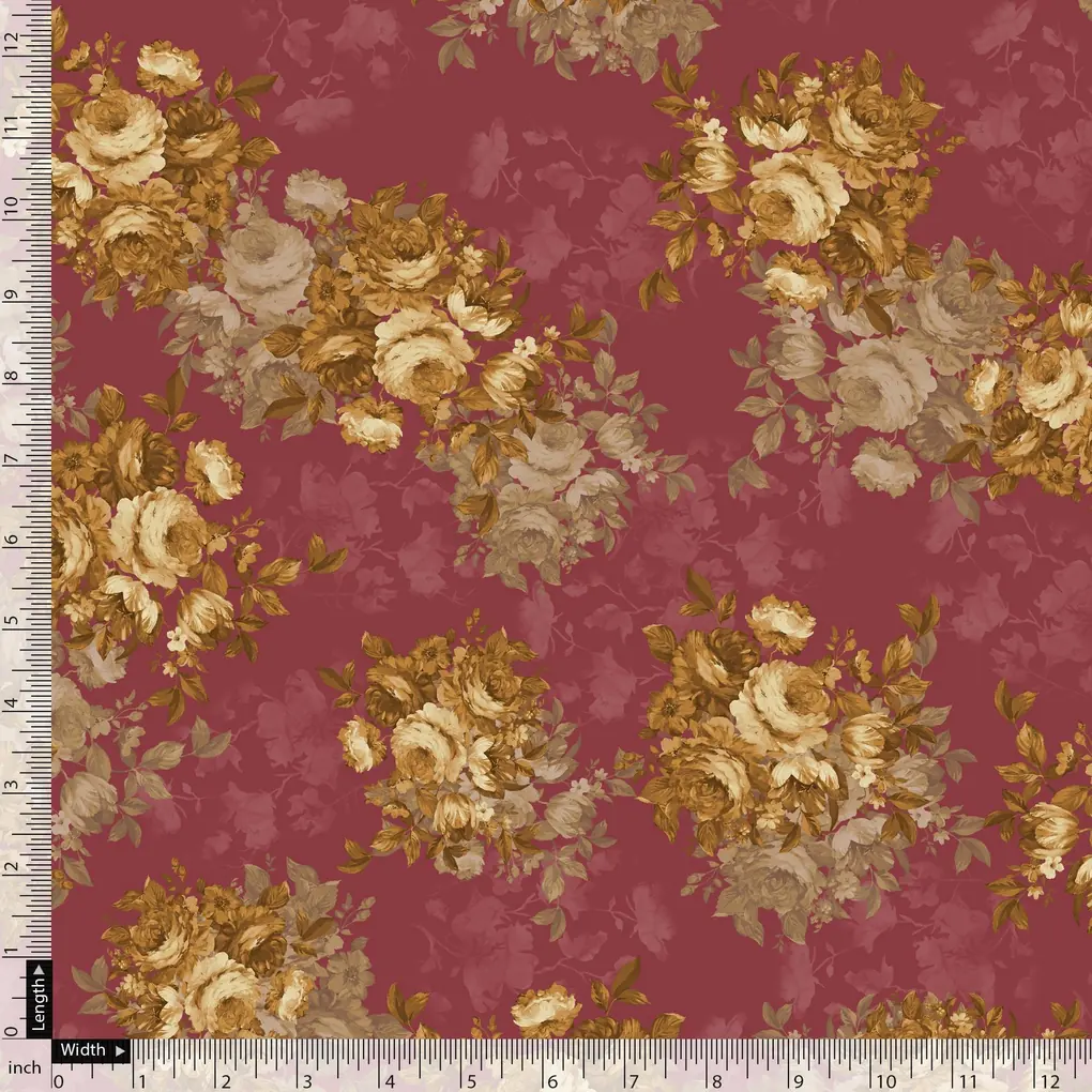 Morden Brown Roses Ripe Currant Colour Background Digital Printed Fabric - Image 5