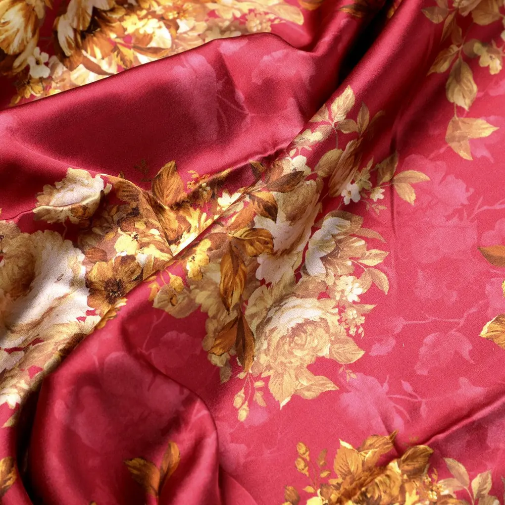 Morden Brown Roses Ripe Currant Colour Background Digital Printed Fabric - Japan Satin - Image 3
