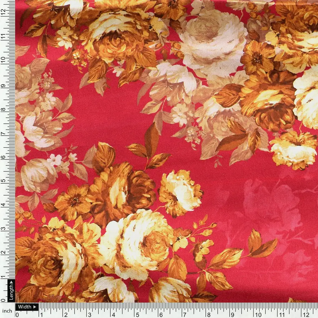 Morden Brown Roses Ripe Currant Colour Background Digital Printed Fabric - Japan Satin - Image 4