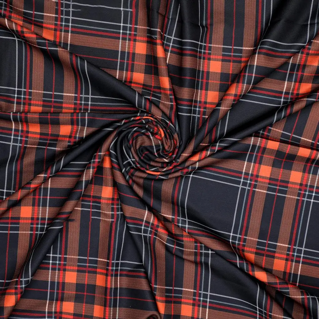 Morden Browny Checkered Digital Printed Fabric - Rayon - Image 3