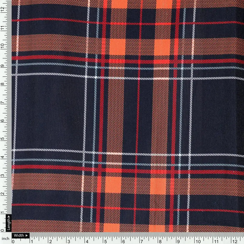 Morden Browny Checkered Digital Printed Fabric - Rayon - Image 4