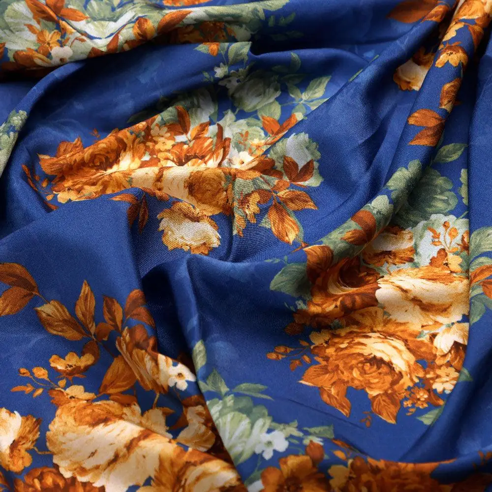 Morden Cathay Spice Colour Roses Digital Printed Fabric - Silk Crepe - Image 3