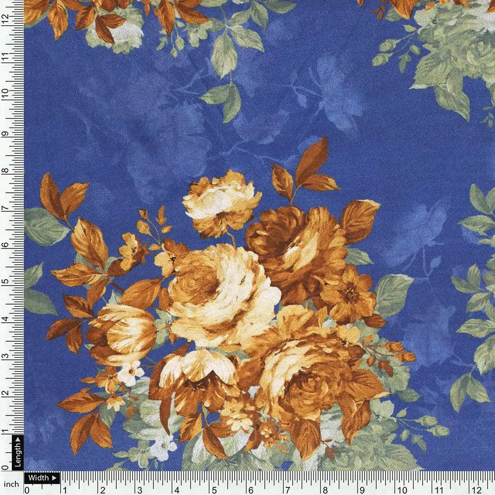 Morden Cathay Spice Colour Roses Digital Printed Fabric - Silk Crepe - Image 4