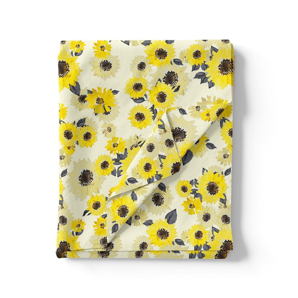 Morden Classic Yellow Sunflower Digital Printed Fabric - Japan Satin - Image 3