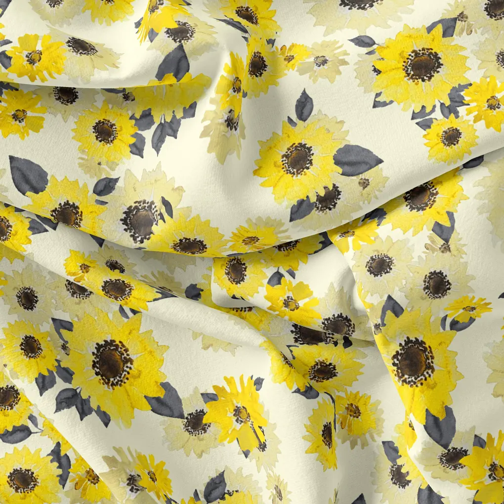 Morden Classic Yellow Sunflower Digital Printed Fabric - Japan Satin - Image 4