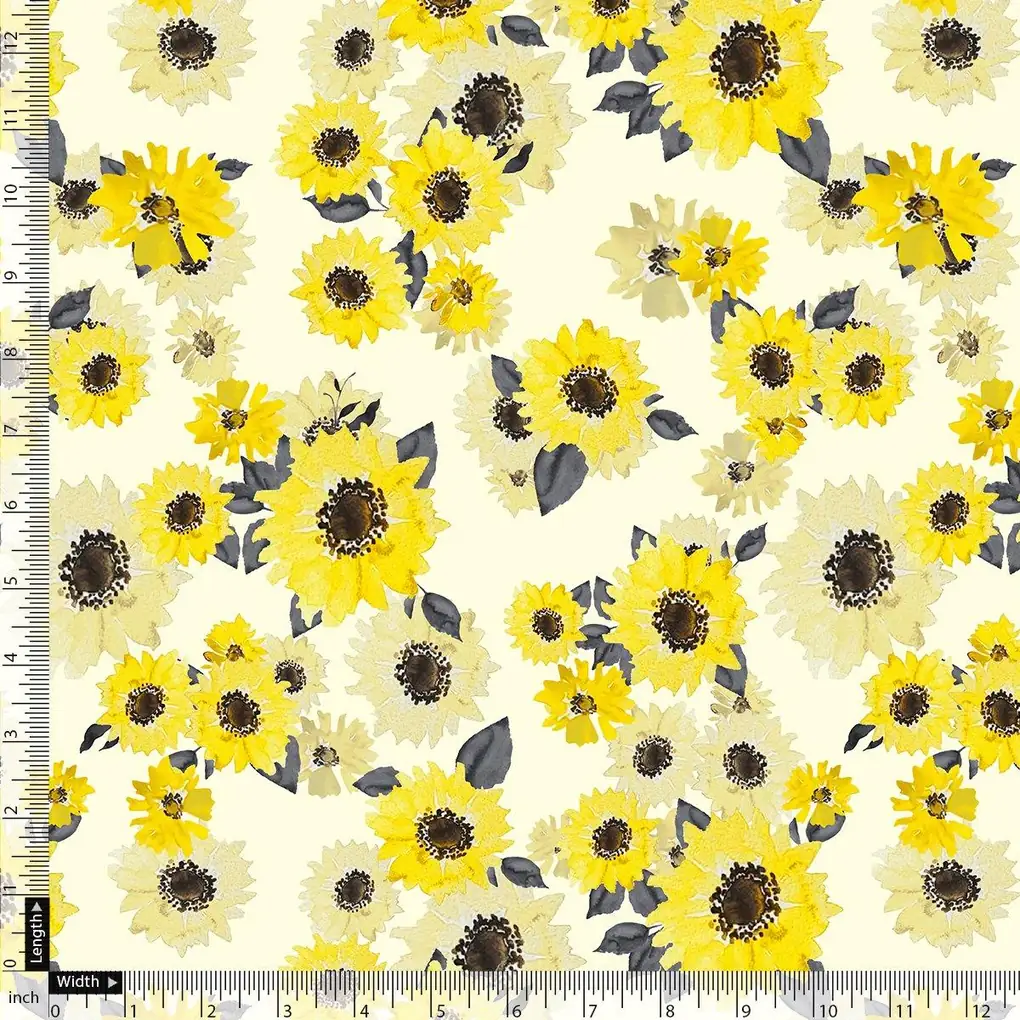 Morden Classic Yellow Sunflower Digital Printed Fabric - Japan Satin - Image 5