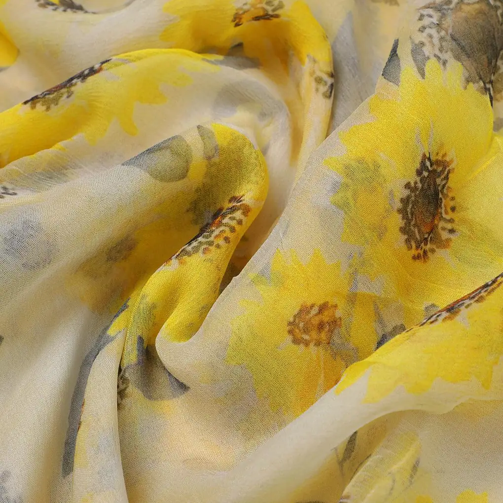 Morden Classic Yellow Sunflower Digital Printed Fabric - Pure Chiffon - Image 3