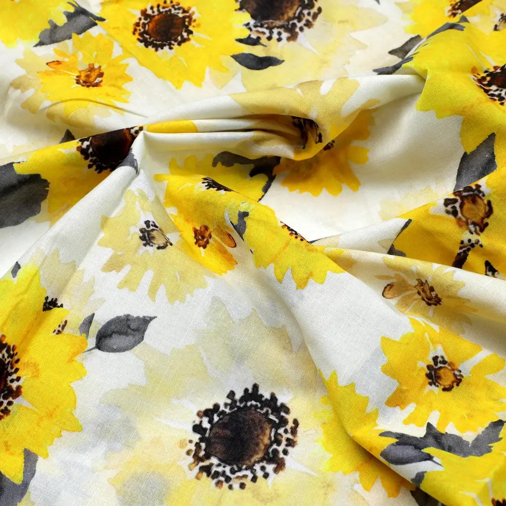 Morden Classic Yellow Sunflower Digital Printed Fabric - Cotton - Image 3