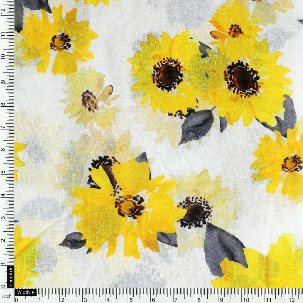 Morden Classic Yellow Sunflower Digital Printed Fabric - Cotton - Image 4