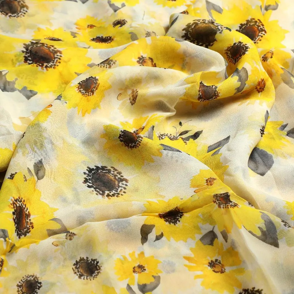 Morden Classic Yellow Sunflower Digital Printed Fabric - Pure Georgette - Image 3