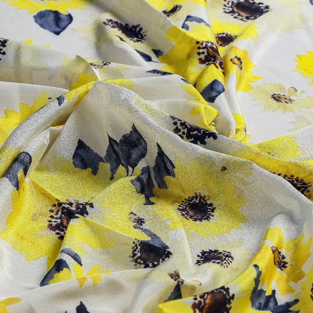 Morden Classic Yellow Sunflower Digital Printed Fabric - Silk Crepe - Image 2