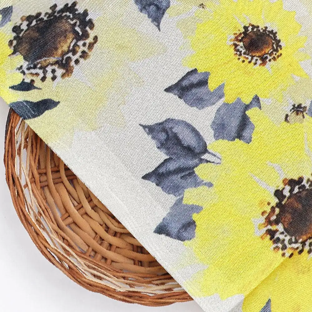 Morden Classic Yellow Sunflower Digital Printed Fabric - Silk Crepe - Image 3