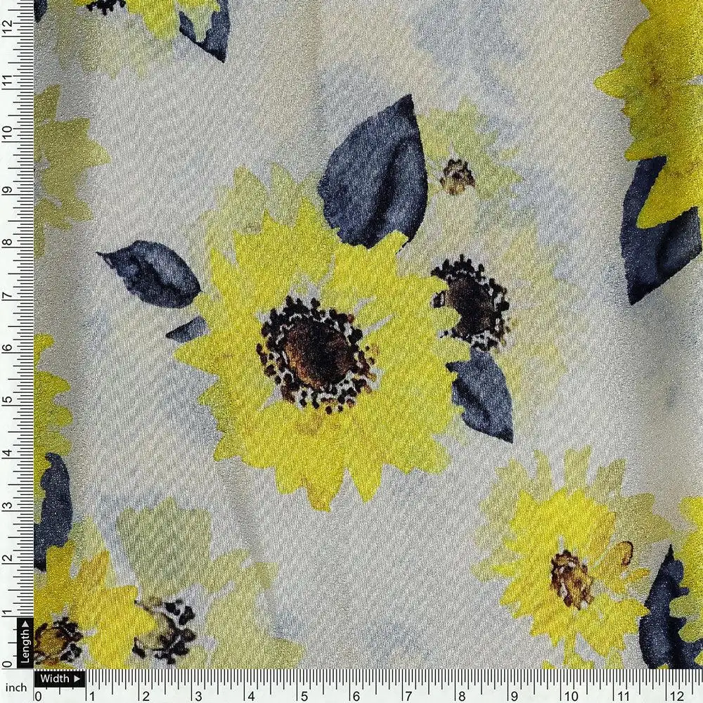 Morden Classic Yellow Sunflower Digital Printed Fabric - Silk Crepe - Image 4