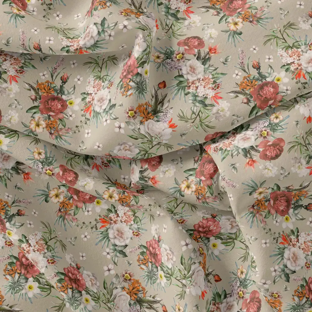 Morden Colour Flower Bunch Digital Printed Fabric - Silk Crepe - Image 3