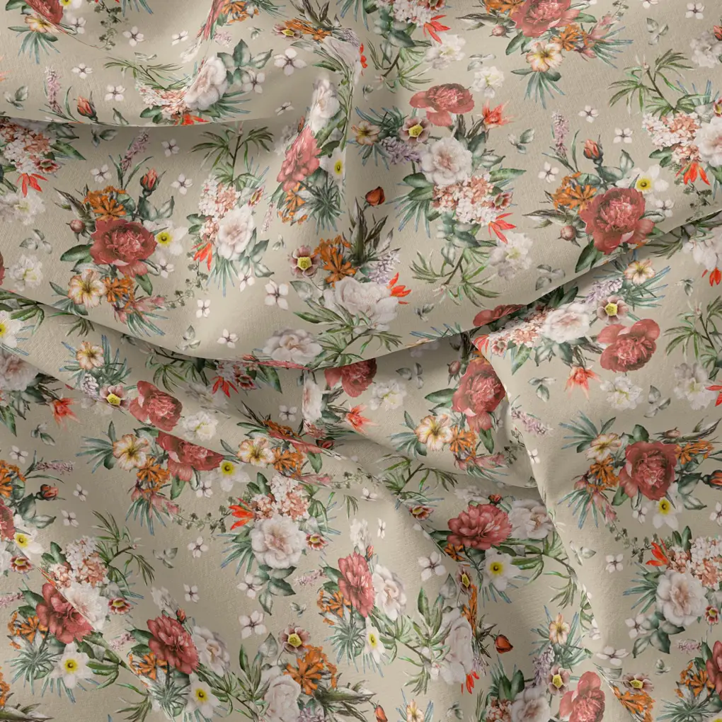 Morden Colour Flower Bunch Digital Printed Fabric - Weightless - Image 3