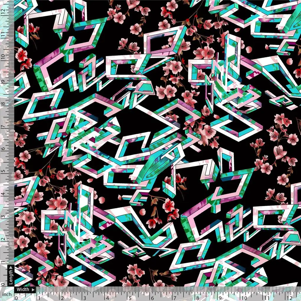 Morden Colourful Chintz Flower With Creative Box Digital Printed Fabric - Upada Silk - Image 4