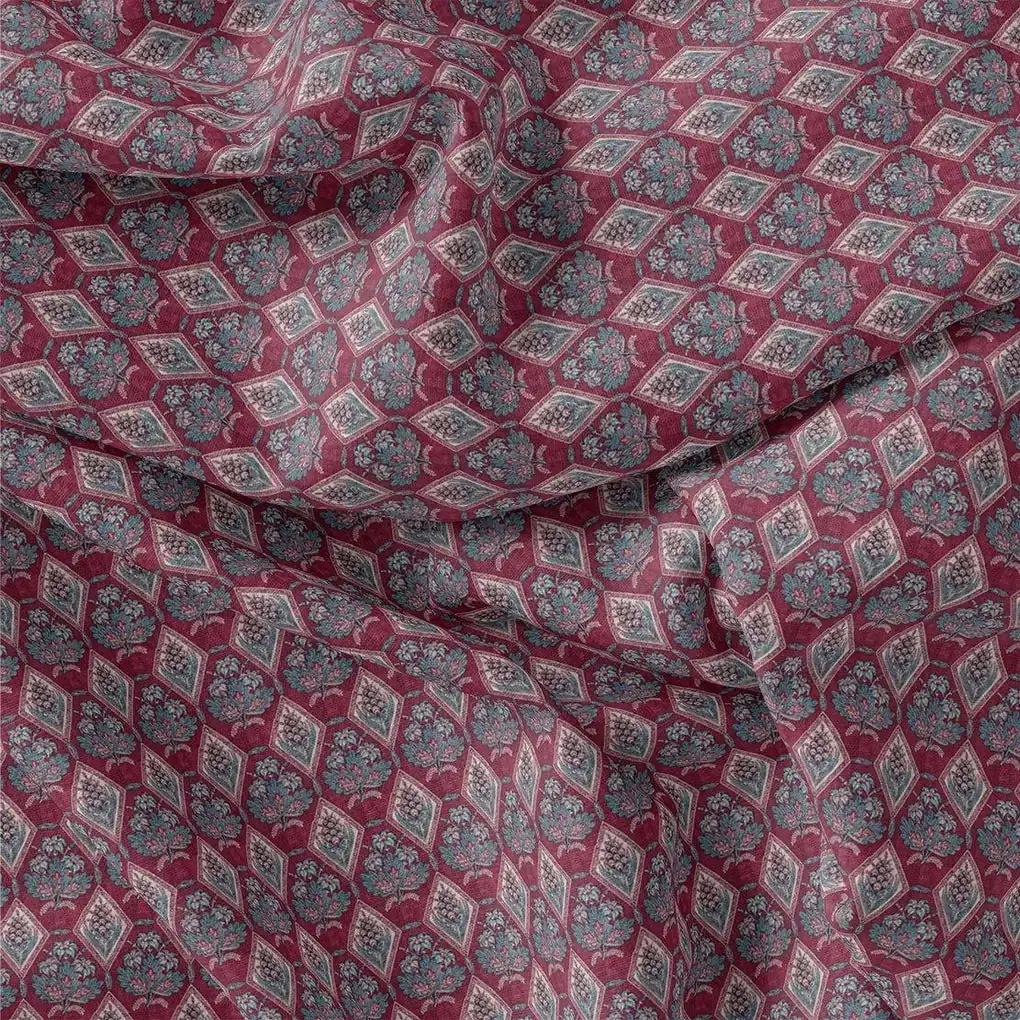 Morden Damask With Flower Digital Printed Fabric - Pure Georgette - Image 3