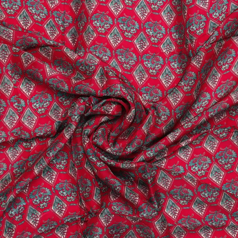 Morden Damask With Flower Digital Printed Fabric - Upada Silk - Image 2