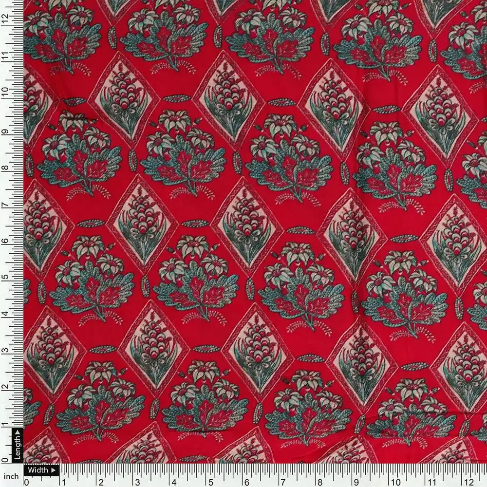 Morden Damask With Flower Digital Printed Fabric - Upada Silk - Image 4