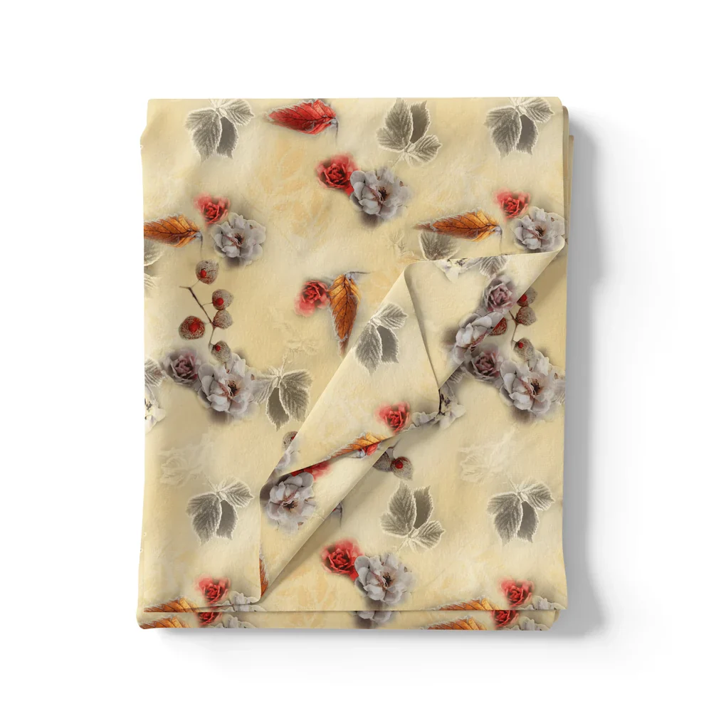 Morden Gradient Colourful Leaves With Roses Digital Printed Fabric - Image 3