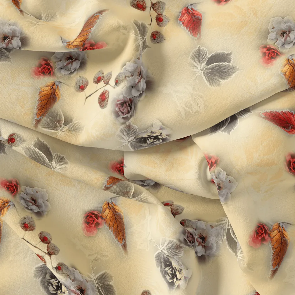 Morden Gradient Colourful Leaves With Roses Digital Printed Fabric - Image 4