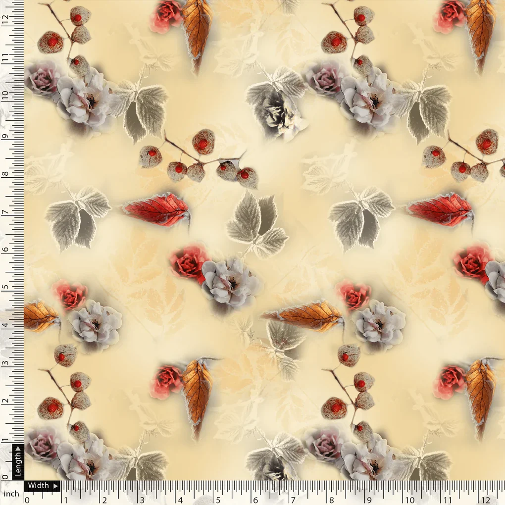 Morden Gradient Colourful Leaves With Roses Digital Printed Fabric - Image 5